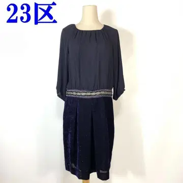 23구 긴팔 시어 절개 도킹 원피스 네이비 38 C613