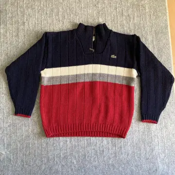 LACOSTE 리브 스웨터 네이비/레드