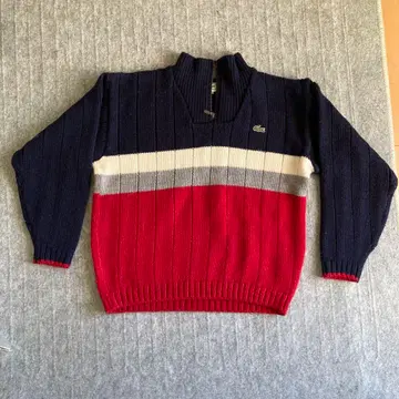 LACOSTE 리브 스웨터 네이비/레드