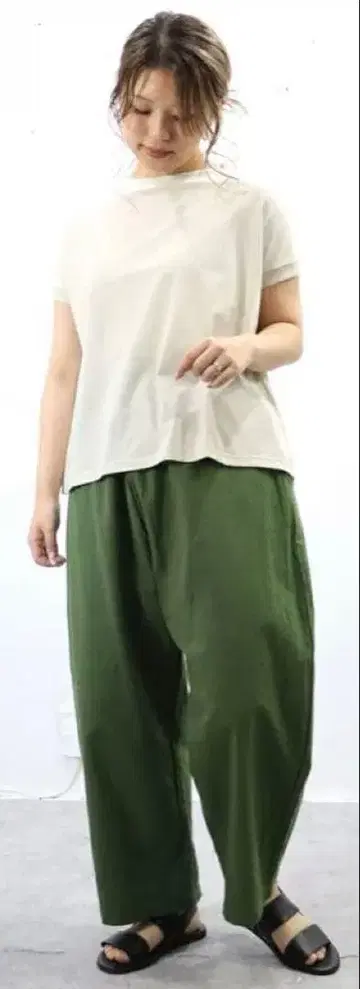 NARU 모슬린 핸드 와셔 와이드 팬츠 올리브