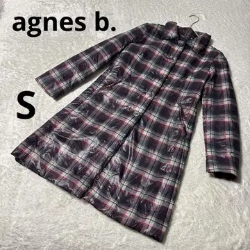 agnes b. 에네스베 체크 무늬 충전솜 롱 나일론 코트 A라인
