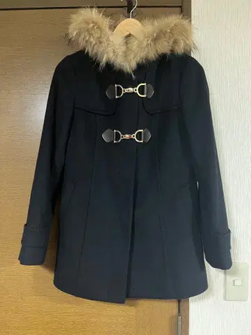 anysis 퍼 후드 더플 코트 울 블랙