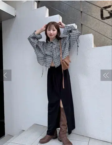 체크 개더 셔츠