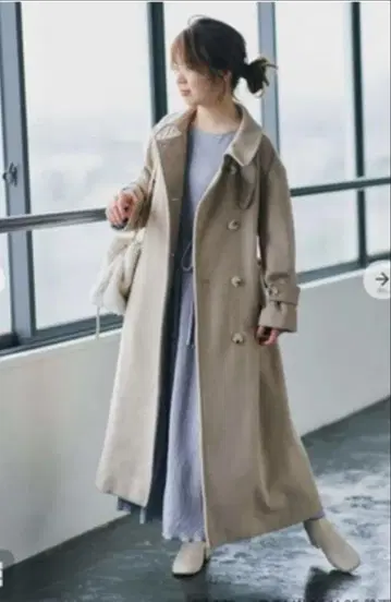 cohina 스탠드 카라 울 코트 베이지