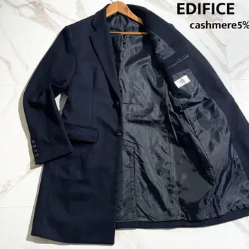 EDIFICE 캐시미어 혼방 체스터 코트 네이비 롱 울 [ 114
