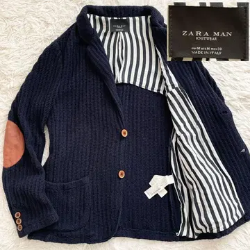 이탈리아제 ZARA 니트 네이비 테일러드 자켓 엘보우 패치