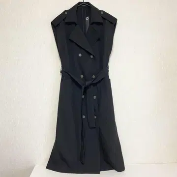 지나시스 슬리브리스 트렌치코트 롱 베스트 블랙 새상품 택 포함