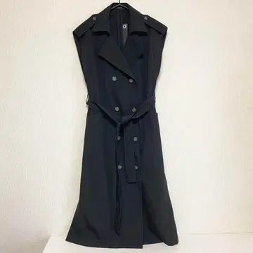 지나시스 슬리브리스 트렌치코트 롱 베스트 블랙 새상품 택 포함