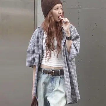 TEEN BOOP 빈티지 하프 슬리브 체크 SH