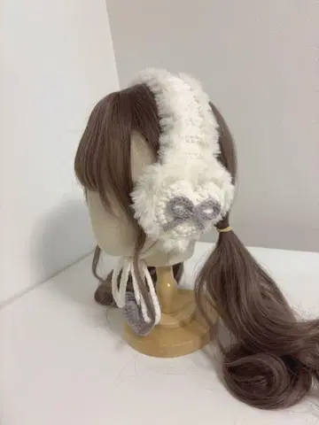 하트 귀도리 화이트 그레이 핸드메이드 리본 귀도리 귀마개