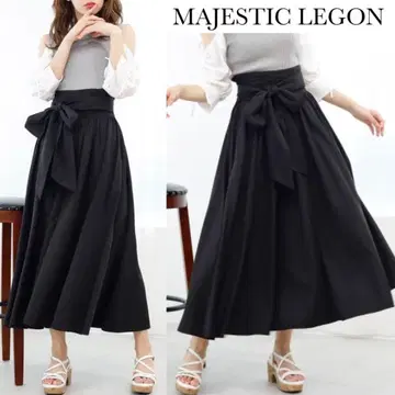 마제스틱 레곤 하이웨스트 리본 볼륨 스커트 블랙