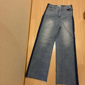 와이드 레그 데님 청바지 프린지 밑단