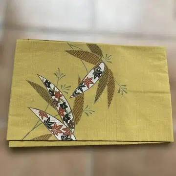 나고야 오비 겨자색에 잎과 꽃 자수