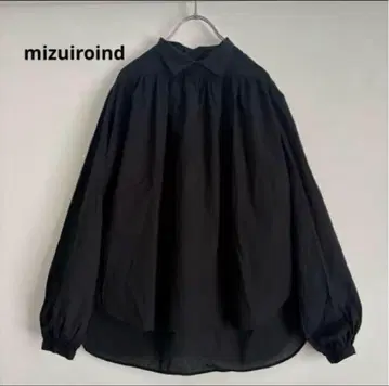 mizuiroind 개더 블라우스 쁘띠 칼라 스탠드 칼라 면 블랙