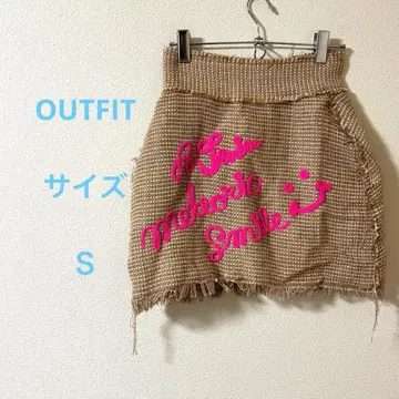 OUT FIT 프린지 타이틀 스커트 베이지 핑크 자수