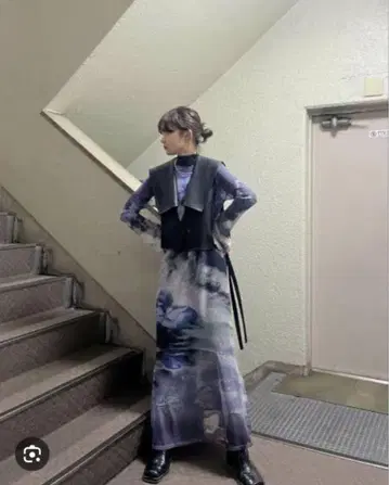 NUANCE ART LAYER SHEER DRESS 블루 M 사이즈