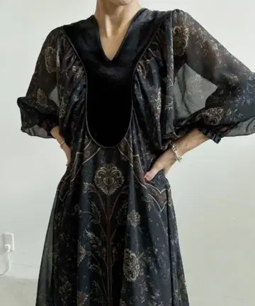 Ameri VELOUR DOCKING SCARF DRESS 블랙 S