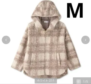 체크 코트 후드 부착 자켓 블루종 M yumi 유미 시마무라