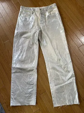실버 와이드 레그 데님 팬츠
