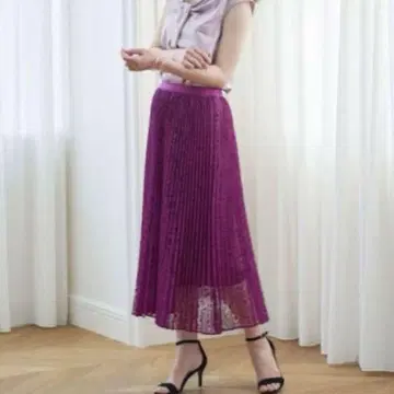 ANAYI 아나이 레이스 롱 스커트 타일 패턴 레이스 플리츠 스커트 M