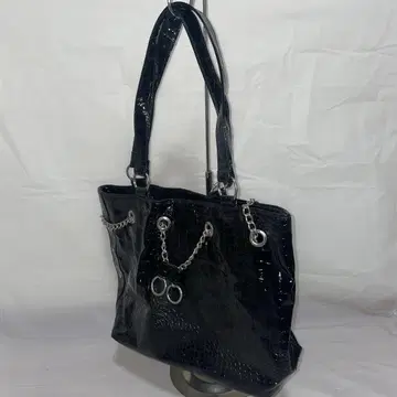 크로커다일풍 에나멜 핸드백 블랙 Y2K 헤이세이 갸루 d.i.a