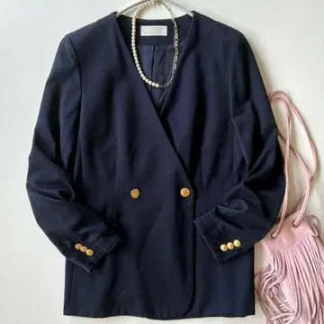 개럴개런트 고급 부드러운 노카라 골드 버튼 자켓 네이비 곤
