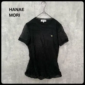 # HANAEMORI 하나에모리 블랙 시어 T셔츠 버터플라이 자수