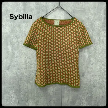 # Sybilla 시빌라 반팔 니트 올리브 그린 상의 올 패턴