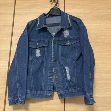 데미지 가공 데님 자켓 인디고