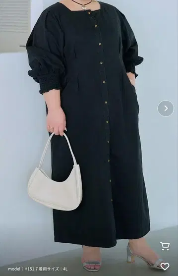 모치다 이슬이(히카리) 콜라보 데님 허리 턱 원피스 블랙 5L