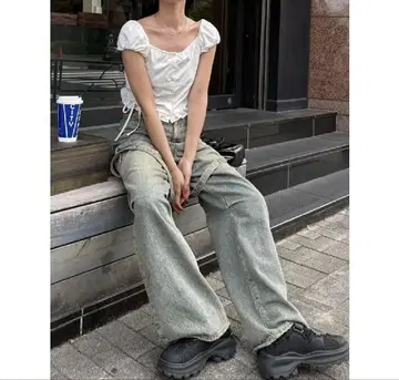 EMODA 카고 벨트 루즈 청바지