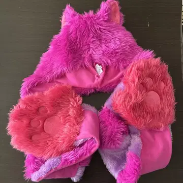 체셔 고양이 고양이 귀 달린 후드 장갑 포함 머플러