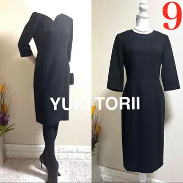 유키토리이 YUKI TORII 배색 포멀 7부 소매 원피스 블랙 9