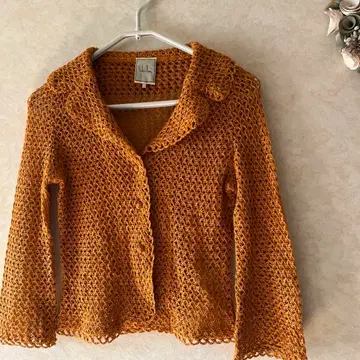 Sybilla 오렌지 시스루 인터넷 편직 가디건