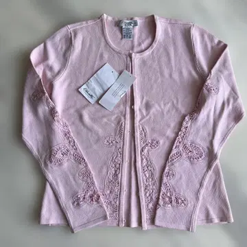 미사용 새상품 프랑스제 고급 핑크 자수 가디건