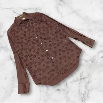 폴스미스 (M) 셔츠 블라우스 꽃무늬 자수 다크 브라운 코튼
