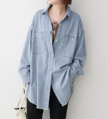 spick&span 블리치 데님 루즈 셔츠 데미지 가공 오버 사이즈