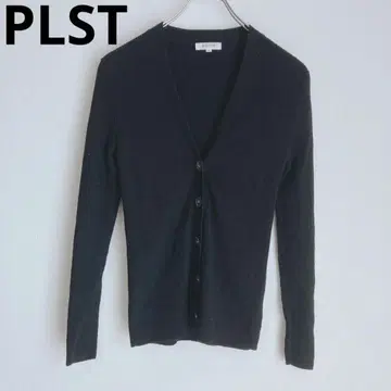 플라스테 V넥 긴팔 가디건 리브 편직 울 심플 블랙 M