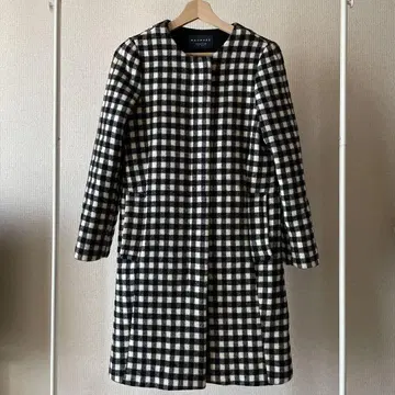 MACPHEE 체크 무늬 노카라 롱 코트
