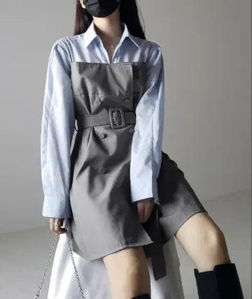 바이컬러 셔츠 도킹 트렌치 미니 원피스
