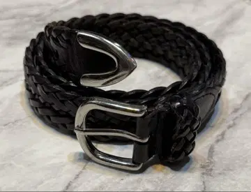 유나이티드 애로우즈 실버 버클 뜨개질 가죽 메쉬 벨트 블랙