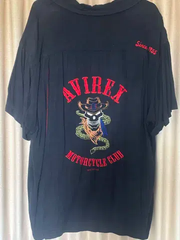 AVIREX 스컬 디자인 자수 오픈 카라 셔츠 로카빌리
