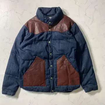 [새상품급] 오슈코슈 다운 자켓 절개 소가죽 인디고 염색 데님 XL