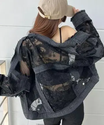 블랙 데님 자켓 레이스 이너