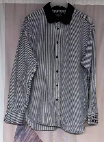 밀크보이 둥근 카라 그레이 스트라이프 클레릭 셔츠 일본제