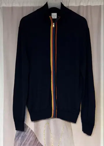 폴스미스 아티스트 스트라이프 포인트 집업 니트 네이비