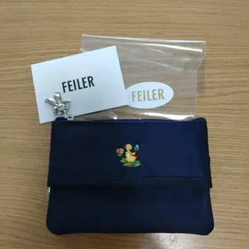 미사용 새상품 FEILER 네이비 나일론 자수 파우치