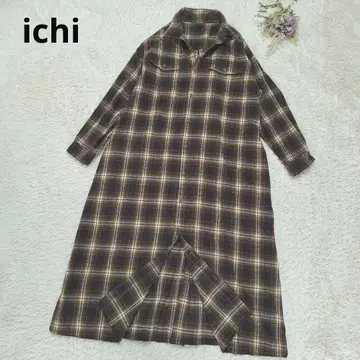 ichi 플란넬 원단 옴브레 체크 셔츠 원피스 브라운 계열 프리 사이즈