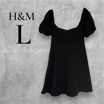 새상품급 H&M [L] 블랙 미니 원피스 백리본 퍼프 슬리브