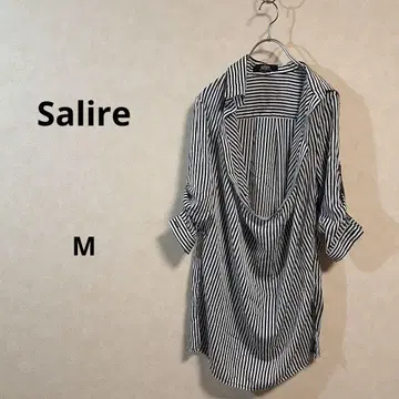 새상품급 사리아 스트라이프 셔츠 롱 기장 7부 소매 롤업 M /111